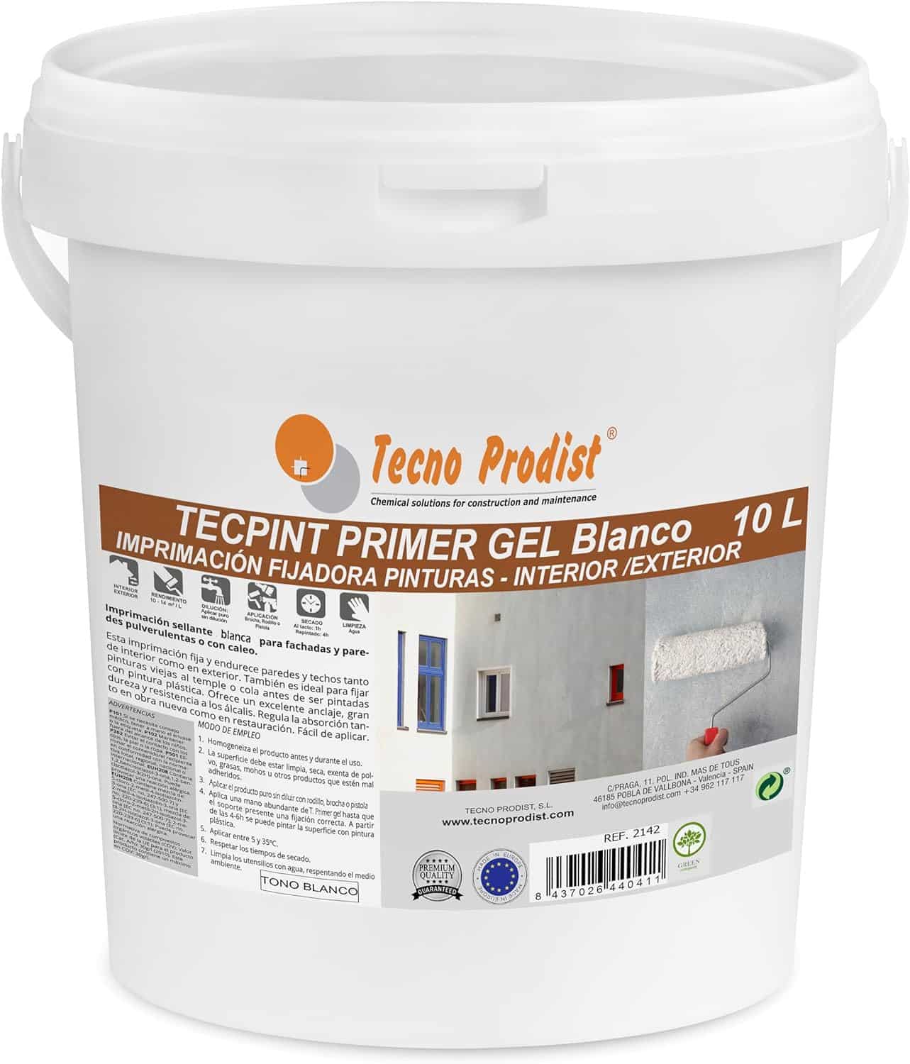 TECPINT PRIMER GEL di Tecno Prodist - Vernice fissativa e sigillante in gel a base d'acqua, non schizzante, per esterni e interni - (COLORE BIANCO)