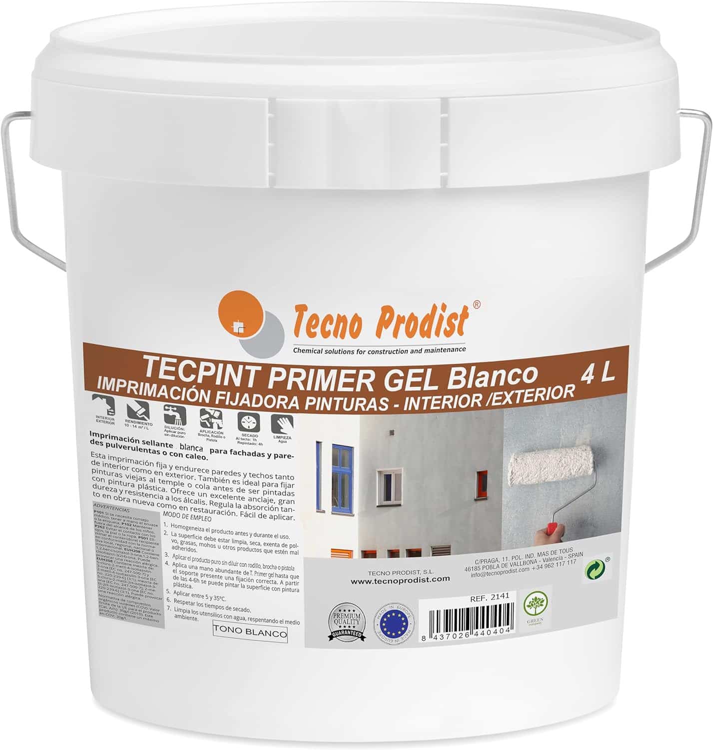 TECPINT PRIMER GEL di Tecno Prodist - Vernice fissativa e sigillante in gel a base d'acqua, non schizzante, per esterni e interni - (COLORE BIANCO)