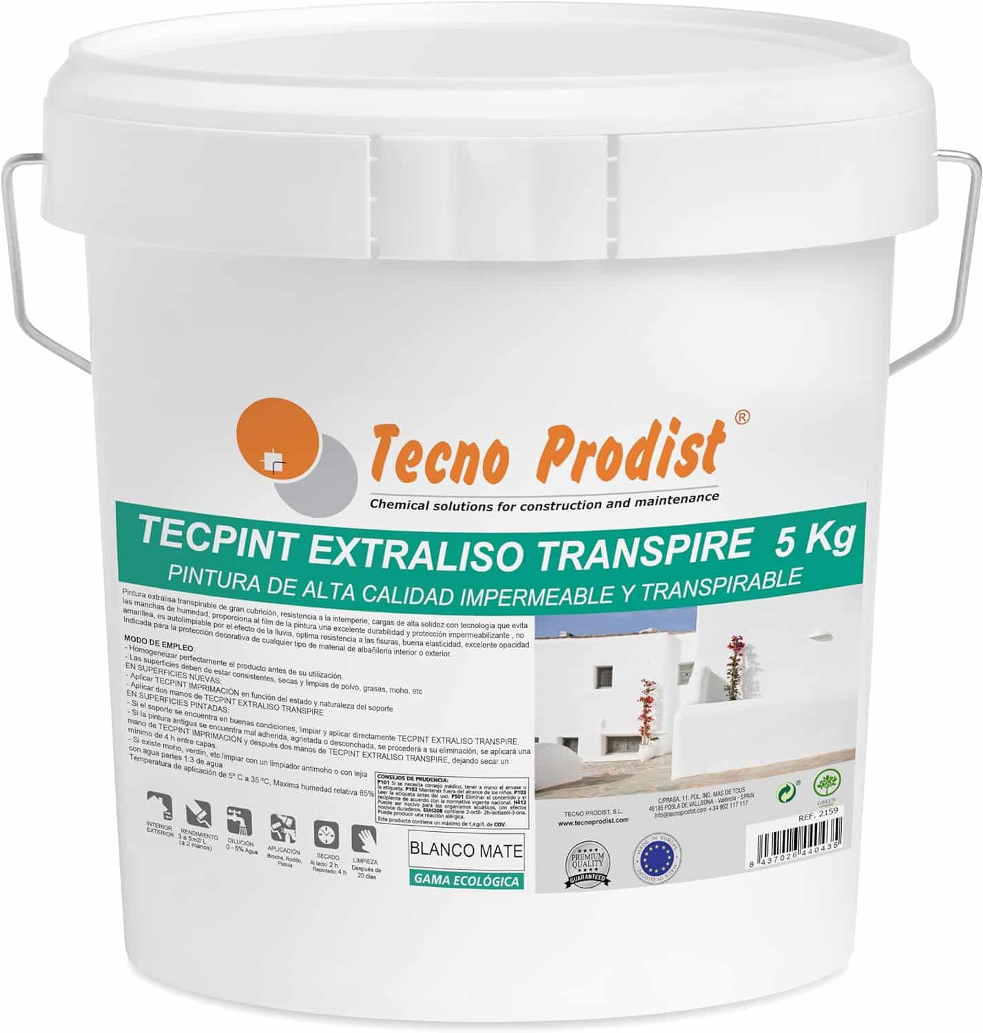 TECPINT EXTRALISO TRANSPIRE da Tecno Prodist - Tinta ecológica, respirável e impermeável para exteriores e interiores (Branco)