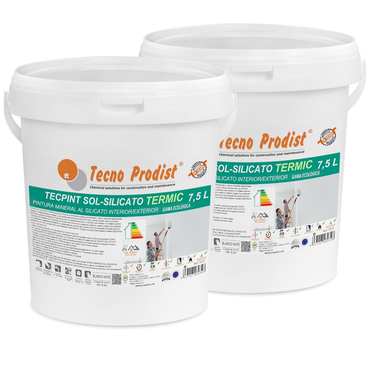 TECPINT SOL-SILICATO TERMIC - Peinture écologique au silicate, minérale, intérieur - extérieur, Respirante - Thermique