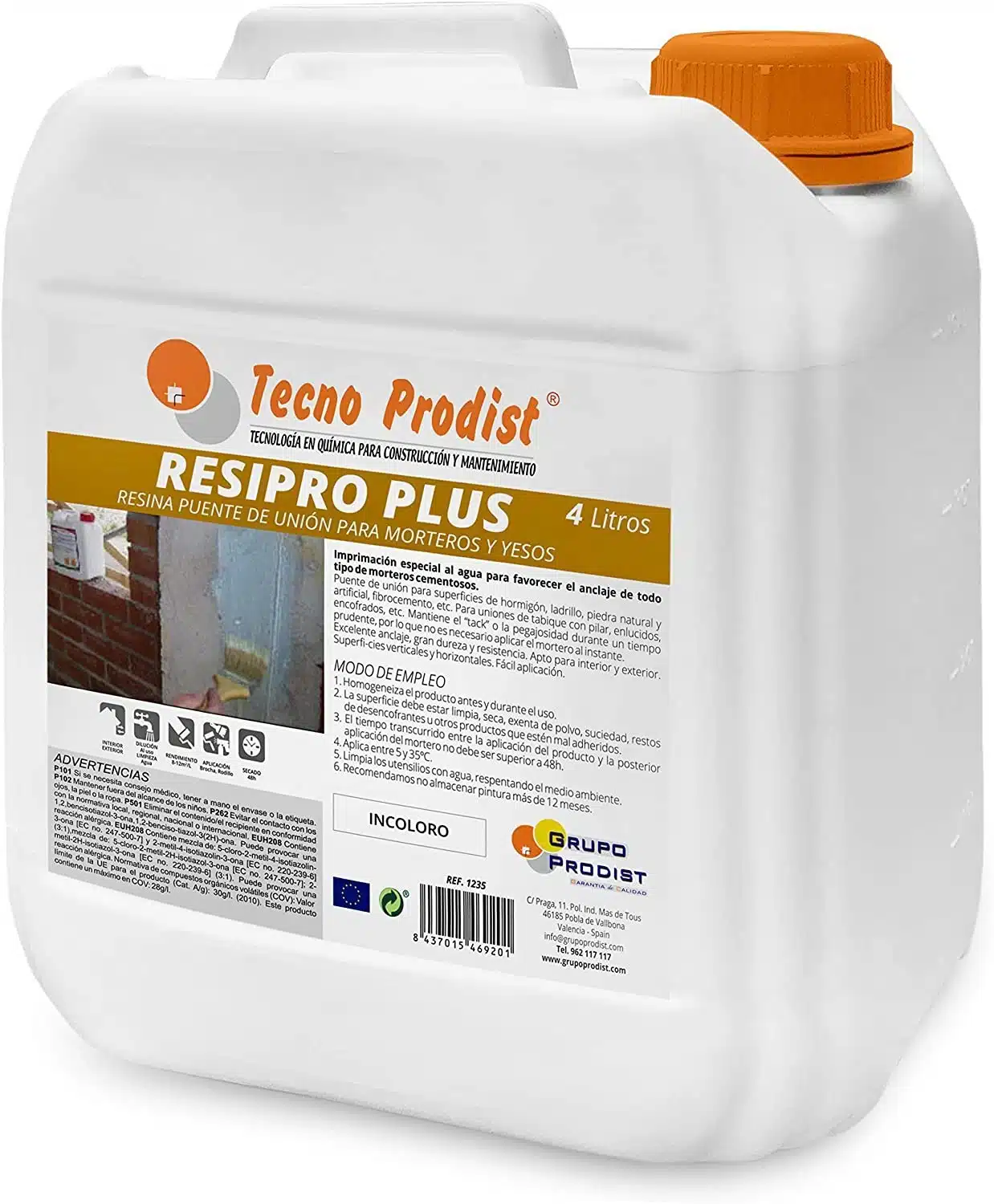 RESIPRO PLUS de Tecno Prodist - Resina puente de unión al agua, gran adherencia entre hormigon, mortero y yeso viejo con nuevo