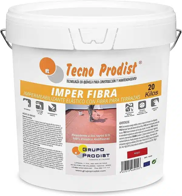 IMPER FIBRA de Tecno Prodist - Pintura Terrazas Impermeabilizante y elástica con Fibras Incorporadas - Gran cubrición