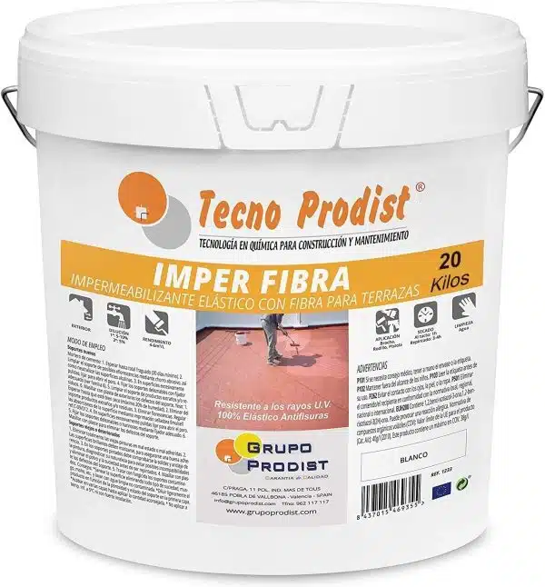 IMPER FIBRA de Tecno Prodist - Pintura Terrazas Impermeabilizante y elástica con Fibras Incorporadas - Gran cubrición