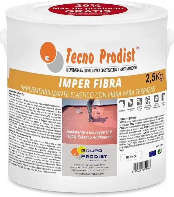 IMPER FIBRA de Tecno Prodist - Pintura Terrazas Impermeabilizante y elástica con Fibras Incorporadas - Gran cubrición