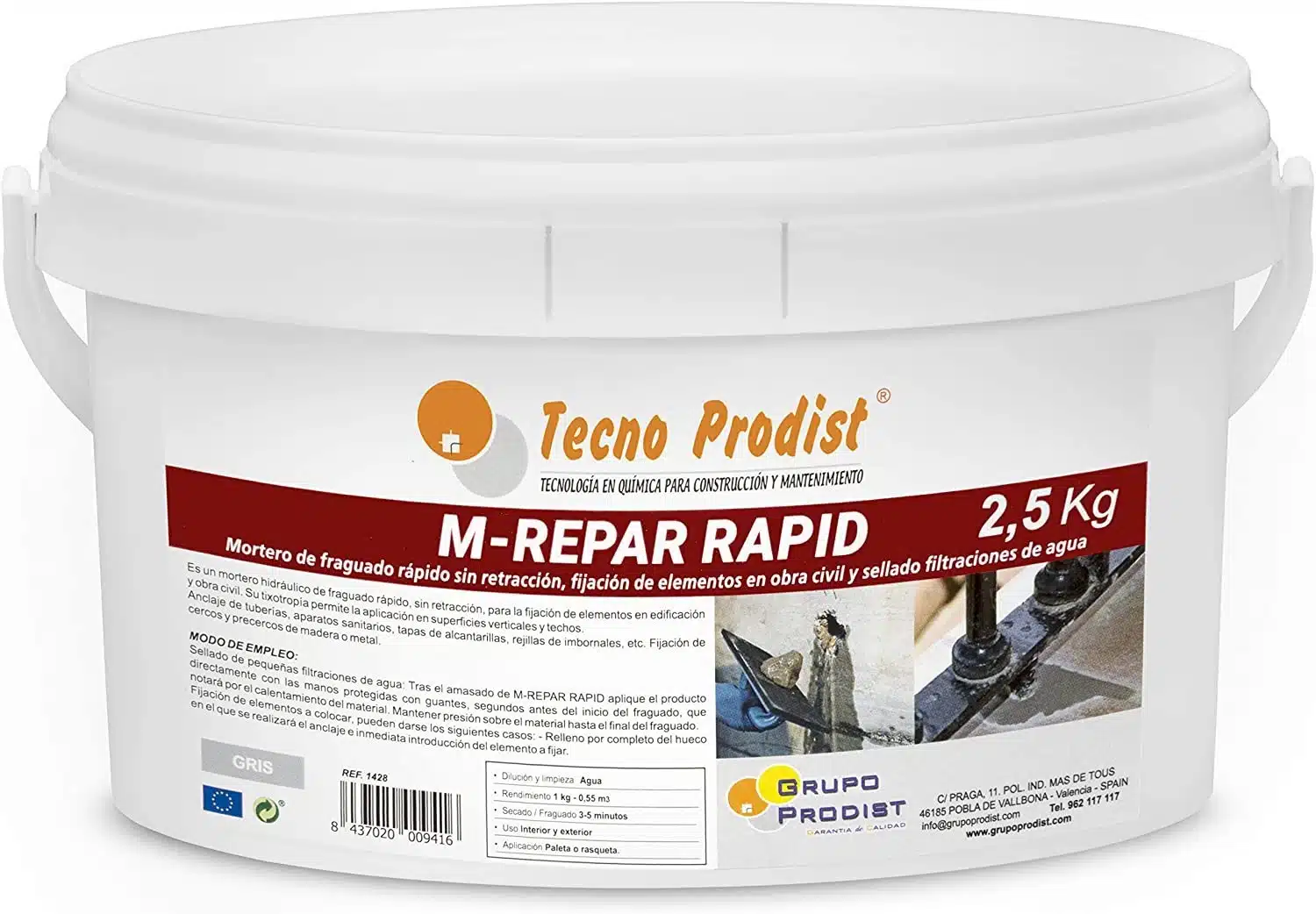 M-REPAR RAPID de Tecno Prodist - Mortero de fraguado rápido, fijación de elementos obra civil y sellado de filtraciones de agua