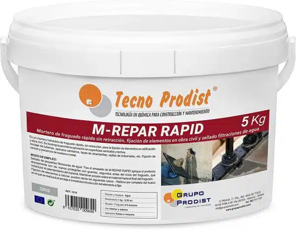 M-REPAR RAPID de Tecno Prodist - Mortero de fraguado rápido, fijación de elementos obra civil y sellado de filtraciones de agua