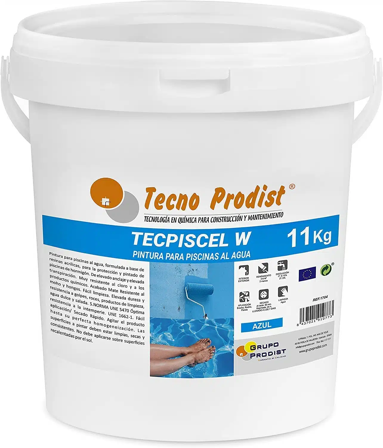 TECPISCEL W PINTURA PISCINAS AL AGUA de Tecno Prodist - Alta resistencia, durabilidad, Gran cubrición, flexibilidad, adherencia