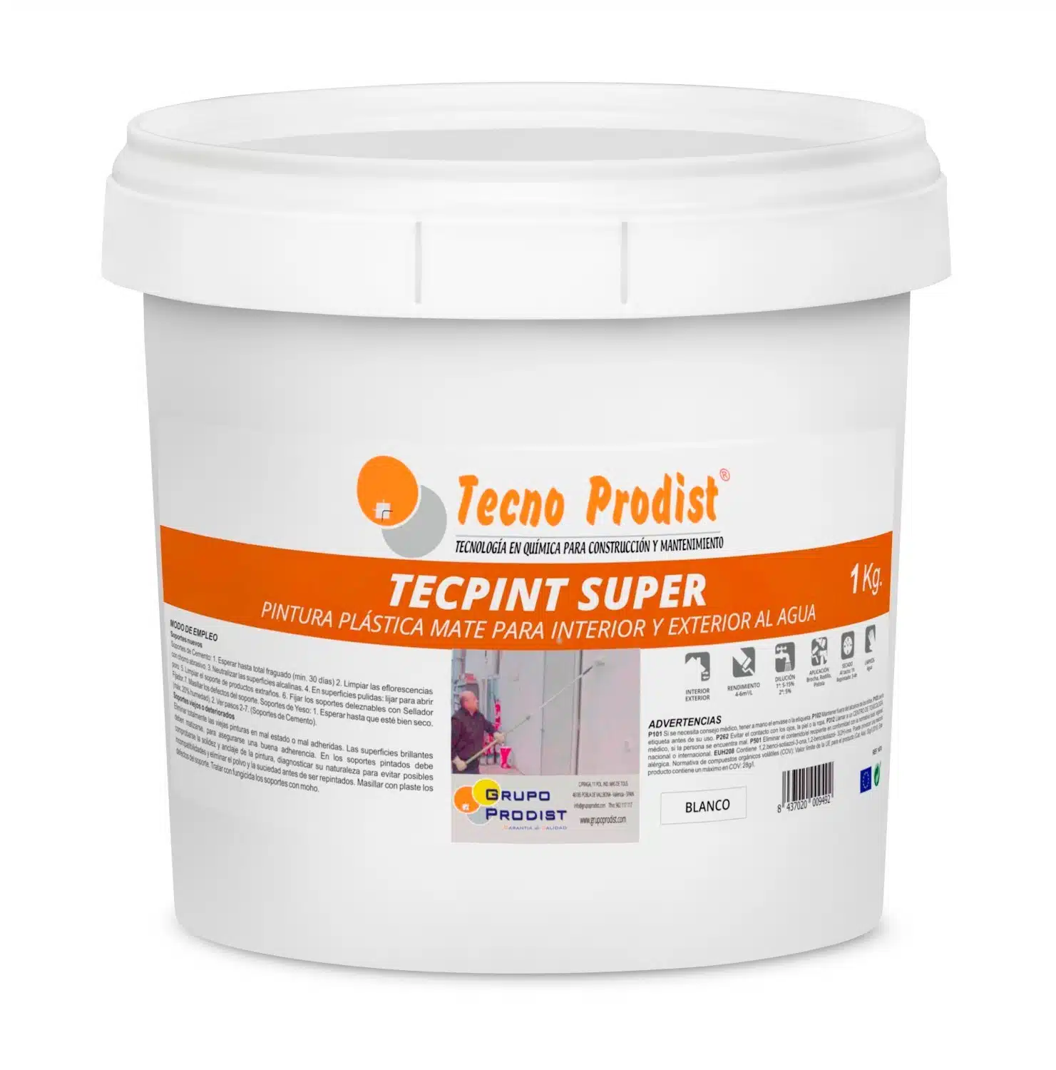 TECPINT SUPER de Tecno Prodist - Pintura al agua para interior y exterior - Alta blancura - Lavable - Fácil aplicación