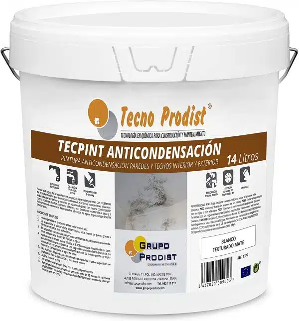 TECPINT ANTICONDENSACIÓN de Tecno Prodist - Pintura Anti-condensación al Agua - Interior y Exterior - Paredes y Techos (BLANCO)