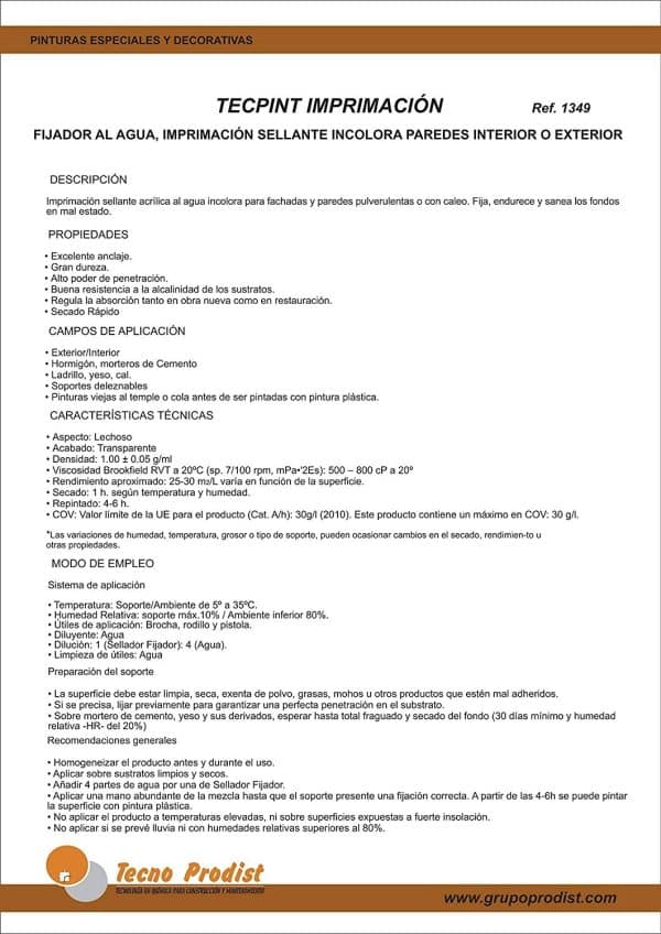 TECPINT IMPRIMACIÓN de Tecno Prodist - Fijador al Agua sellante - Incolora - Pintar paredes Exterior e Interior - Alto anclaje