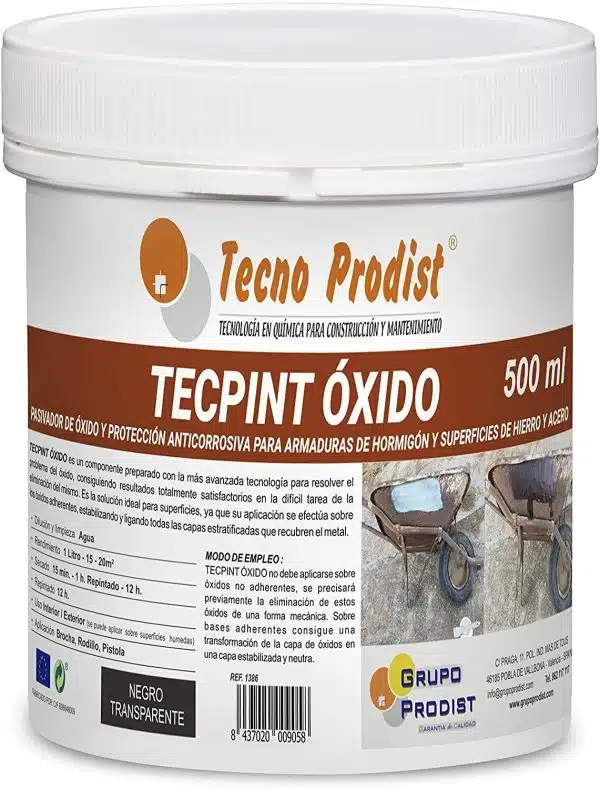 TECPINT ÓXIDO de Tecno Prodist - Pasivador de óxido al agua - Transformador de oxido para superficies de hierro y acero