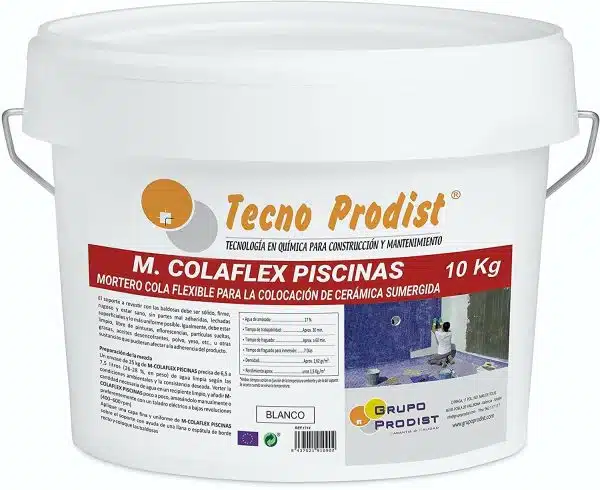 M-COLAFLEX PISCINAS de Tecno Prodist - Mortero adhesivo y flexible para baldosas en contacto permanente con el agua en piscinas