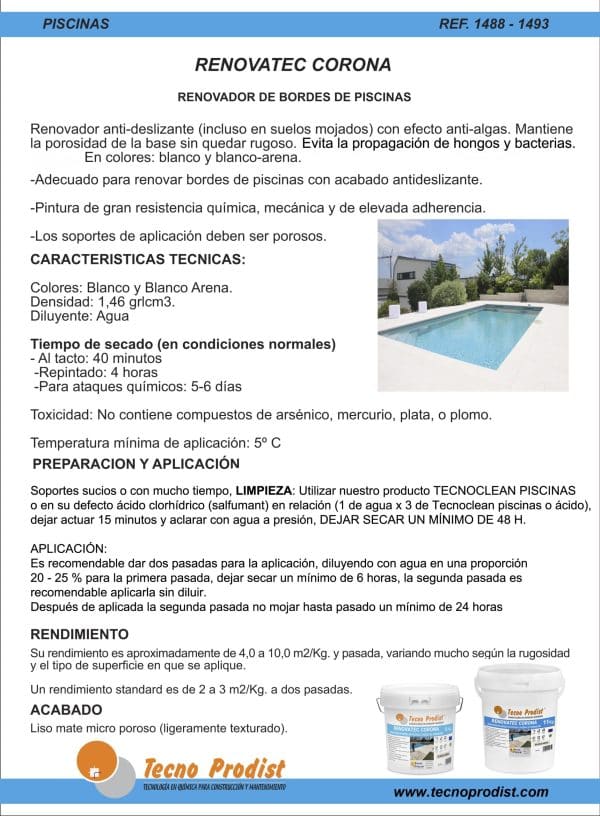 RENOVATEC CORONA de Tecno Prodist - Pintura renovación bordes piscinas y piedra coronación - Antideslizante - Alta resistencia