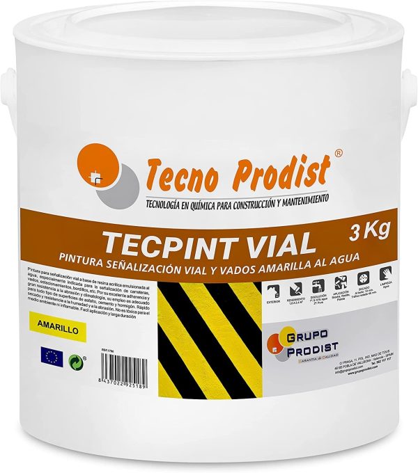 TECPINT VIAL de Tecno Prodist - Pintura vial al agua, para señalización, vados, secado rápido, no tóxica, Sin olor