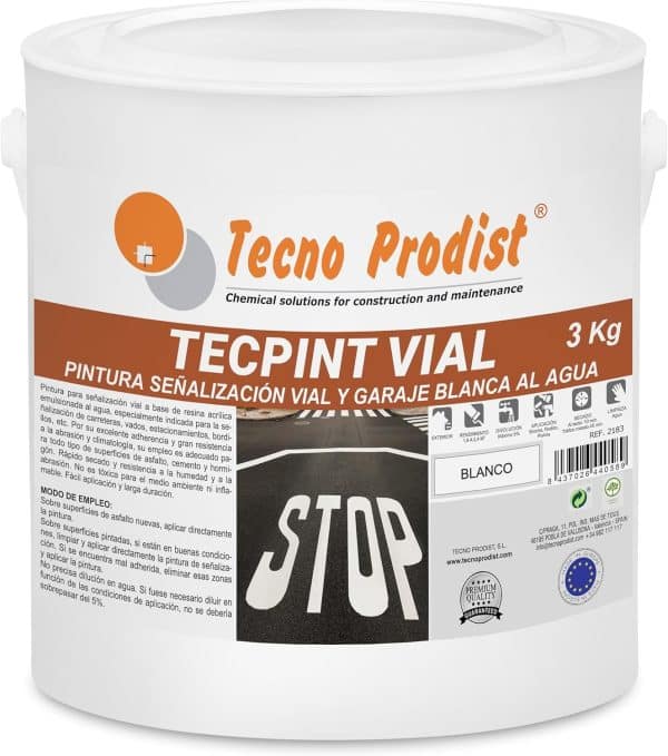 TECPINT VIAL de Tecno Prodist - Pintura vial al agua, para señalización, vados, secado rápido, no tóxica, Sin olor