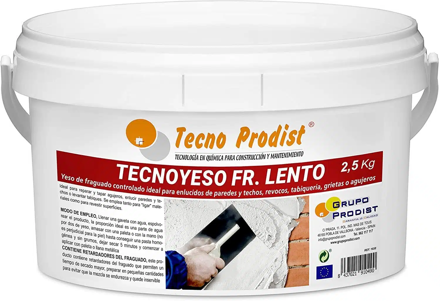 TECNO YESO LENTO de Tecno Prodist - Yeso de fraguado lento - Para enlucidos, revocos, tabiquería, grietas o agujeros.