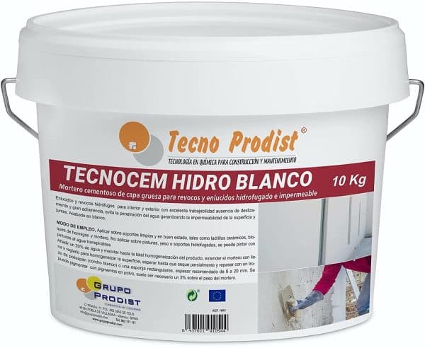 TECNOCEM HIDRO BLANCO de Tecno Prodist - Mortero cemento de capa gruesa para revocos y enlucidos, hidrofugado e impermeable