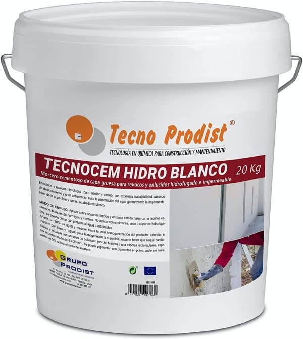 TECNOCEM HIDRO BLANCO de Tecno Prodist - Mortero cemento de capa gruesa para revocos y enlucidos, hidrofugado e impermeable