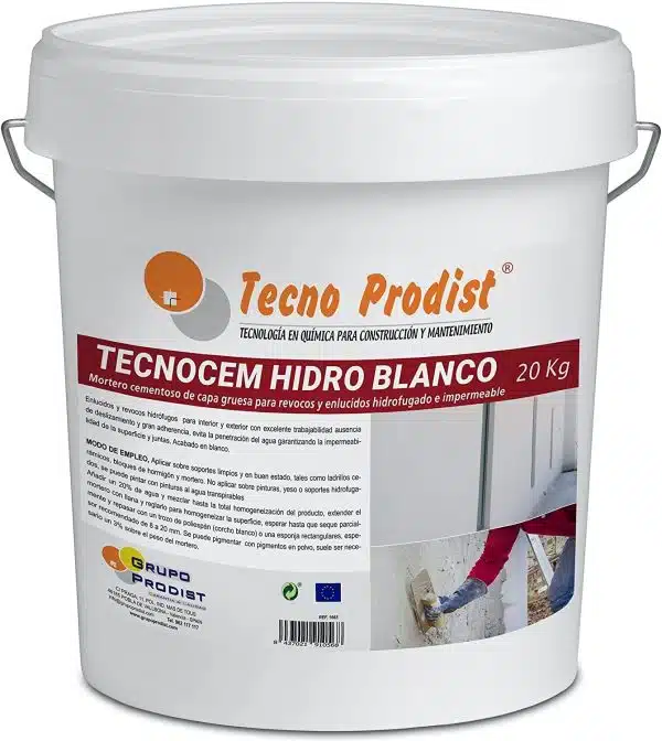 TECNOCEM HIDRO BLANCO de Tecno Prodist - Mortero cemento de capa gruesa para revocos y enlucidos, hidrofugado e impermeable