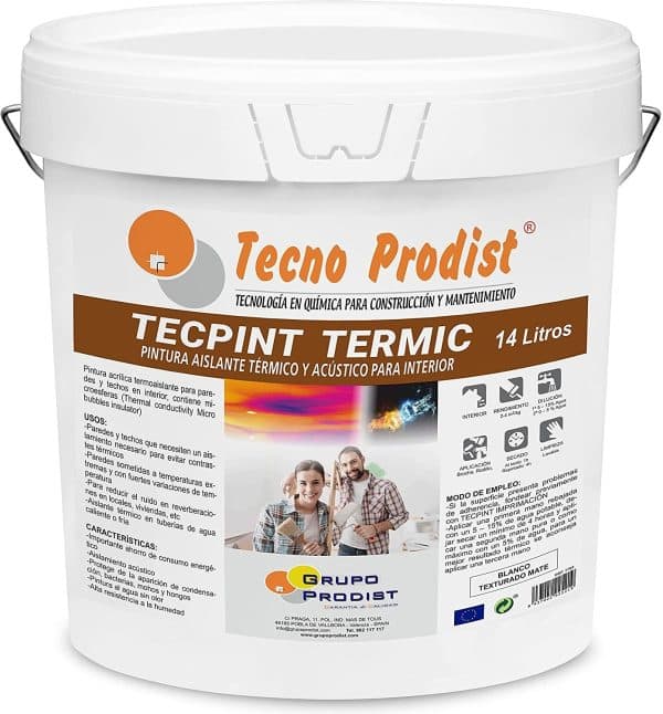 TECPINT TERMIC - Pintura aislante térmico y acústico (sonido reverberación) al agua - Interior - Antihumedad - Sin olor (BLANCO)