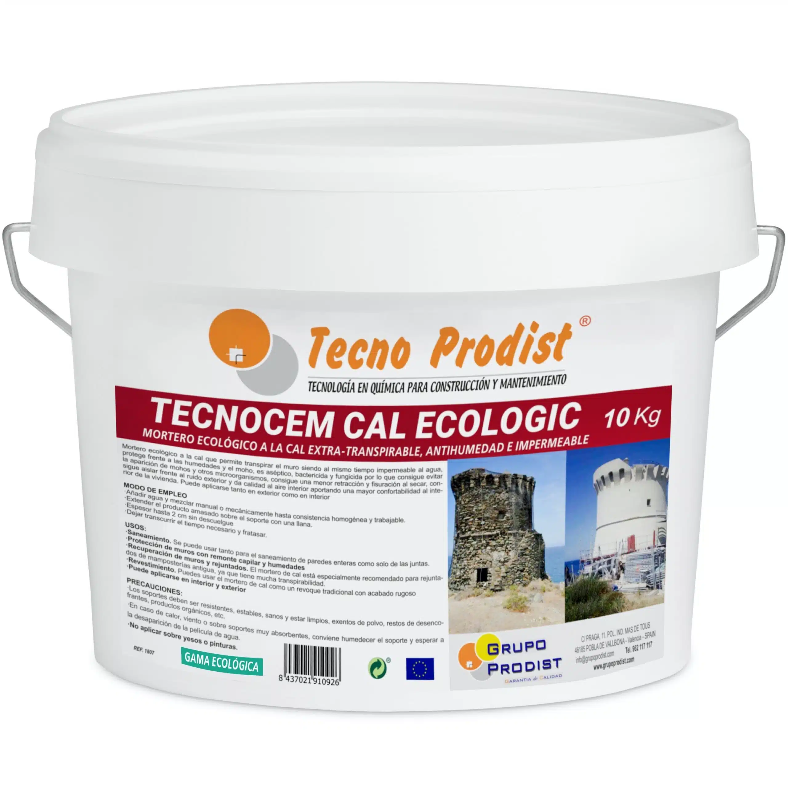 TECNOCEM CAL ECOLOGIC de Tecno Prodist - Mortero ecológico a la cal, Extratranspirable, antihumedad, impermeable y antimoho