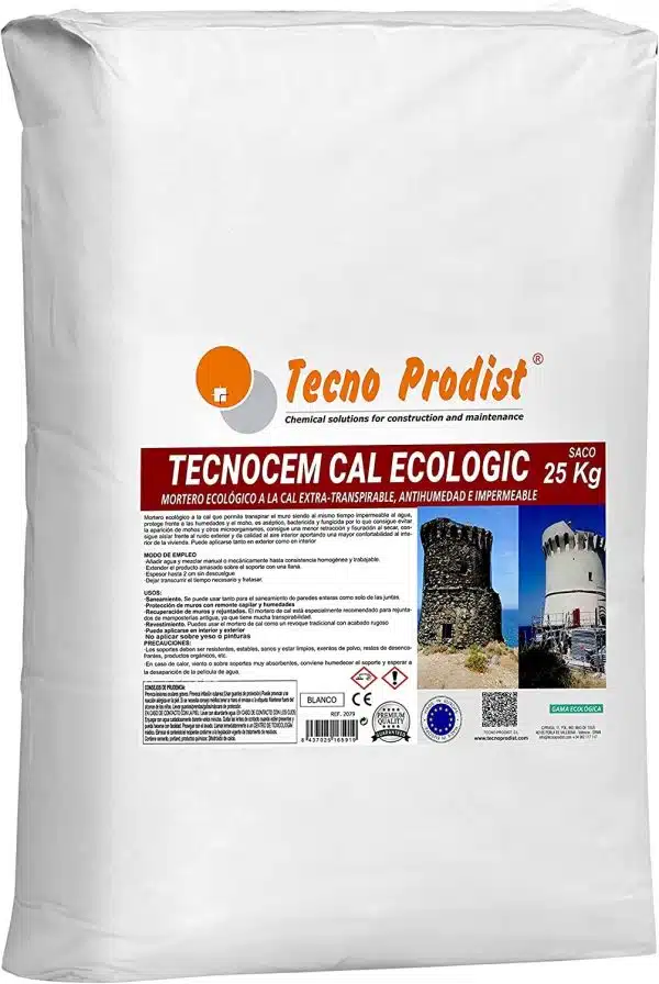 TECNOCEM CAL ECOLOGIC de Tecno Prodist - Mortero ecológico a la cal, Extratranspirable, antihumedad, impermeable y antimoho