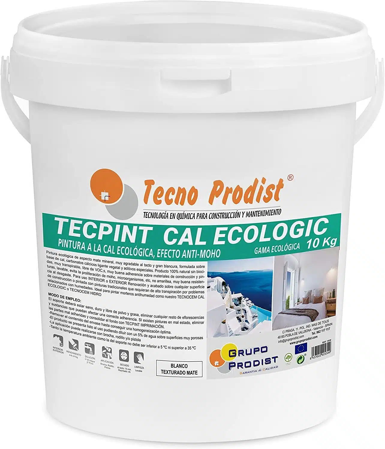 TECPINT CAL ECOLOGIC di Tecno Prodist - Pittura ecologica a calce per esterni e interni, a base d'acqua, naturale, traspirante, inodore.