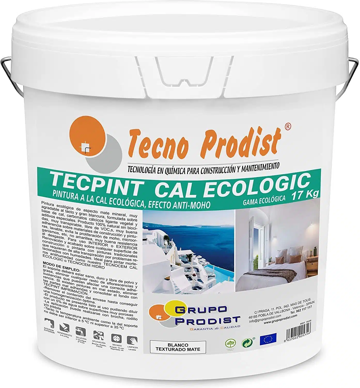 TECPINT CAL ECOLOGIC de Tecno Prodist - Pintura ecologica a la cal exterior e interior al agua,natural,transpirable,sin olor.