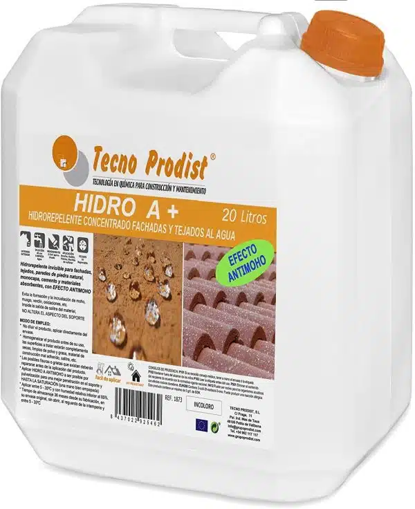 HIDRO A+ de Tecno Prodist - Impermeabilizante Transparente al agua, Hidrofugante Incoloro fachada, teja, piedra(+Pulver)