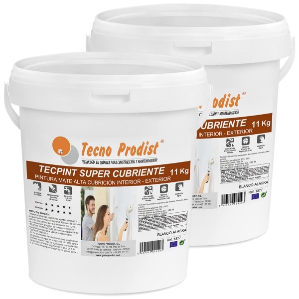 TECPINT SÚPER CUBRIENTE de Tecno Prodist - Pintura al Agua, Exterior e Interior, Cubrición extra Lavable Sin olor, Blanco Alaska