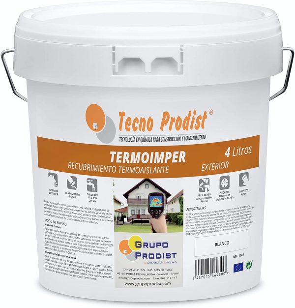 TERMOIMPER - Pintura al agua Aislante Térmico Exterior - Impermeable Fachadas - Aisla calor y frío- Flexible (anti-fisuras)