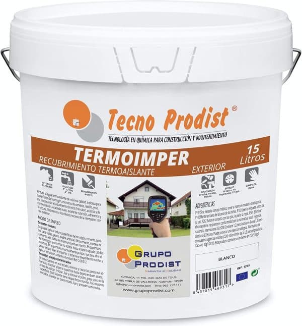 TERMOIMPER - Pintura al agua Aislante Térmico Exterior - Impermeable Fachadas - Aisla calor y frío- Flexible (anti-fisuras)