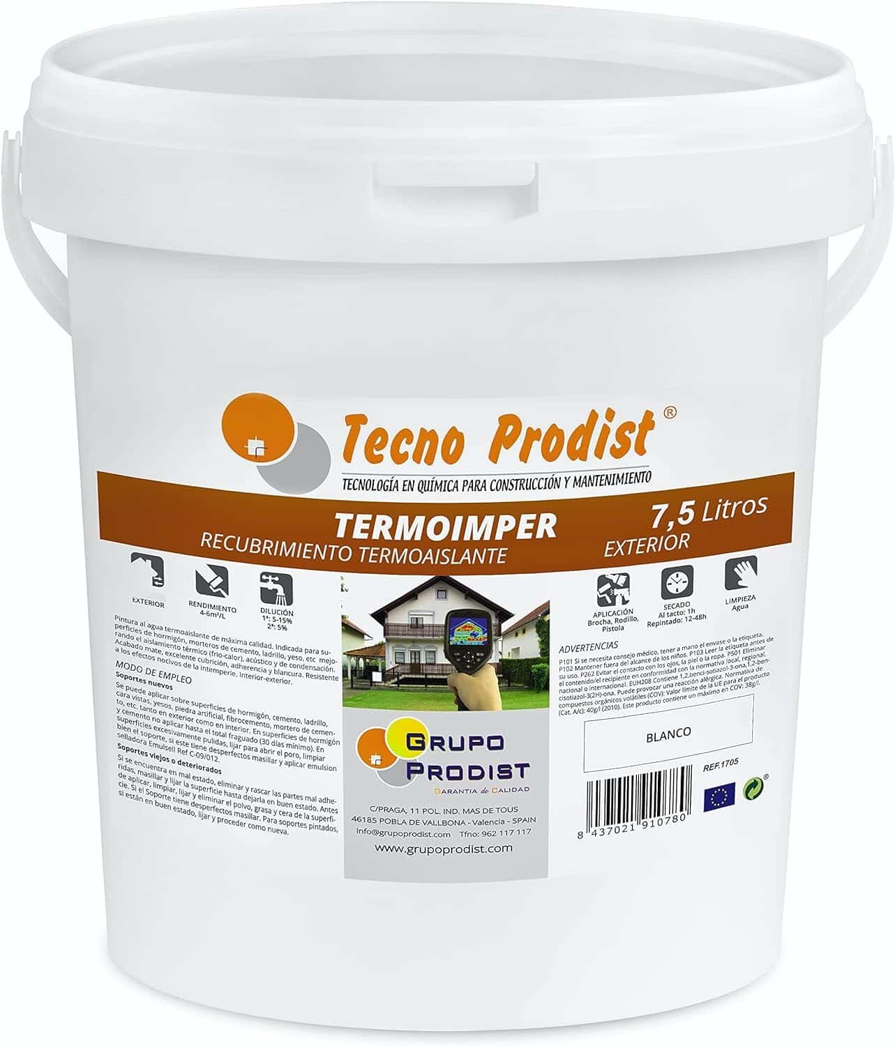 TERMOIMPER - Pintura al agua Aislante Térmico Exterior - Impermeable Fachadas - Aisla calor y frío- Flexible (anti-fisuras)