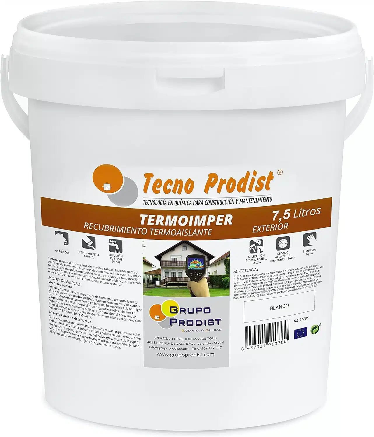 TERMOIMPER - Pintura al agua Aislante Térmico Exterior - Impermeable Fachadas - Aisla calor y frío- Flexible (anti-fisuras)