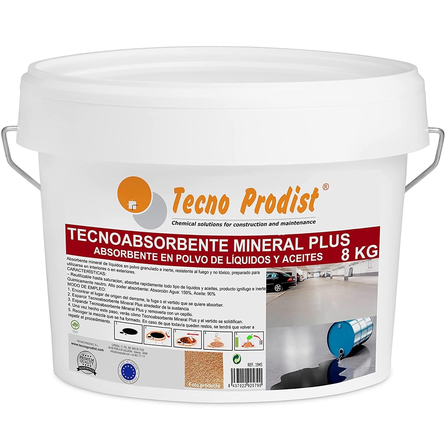 TECNO ABSORBENTE MINERAL PLUS de Tecno Prodist - Control de derrames, Absorbe aceite, agua, hidrocarburos, disolventes, ignífugo