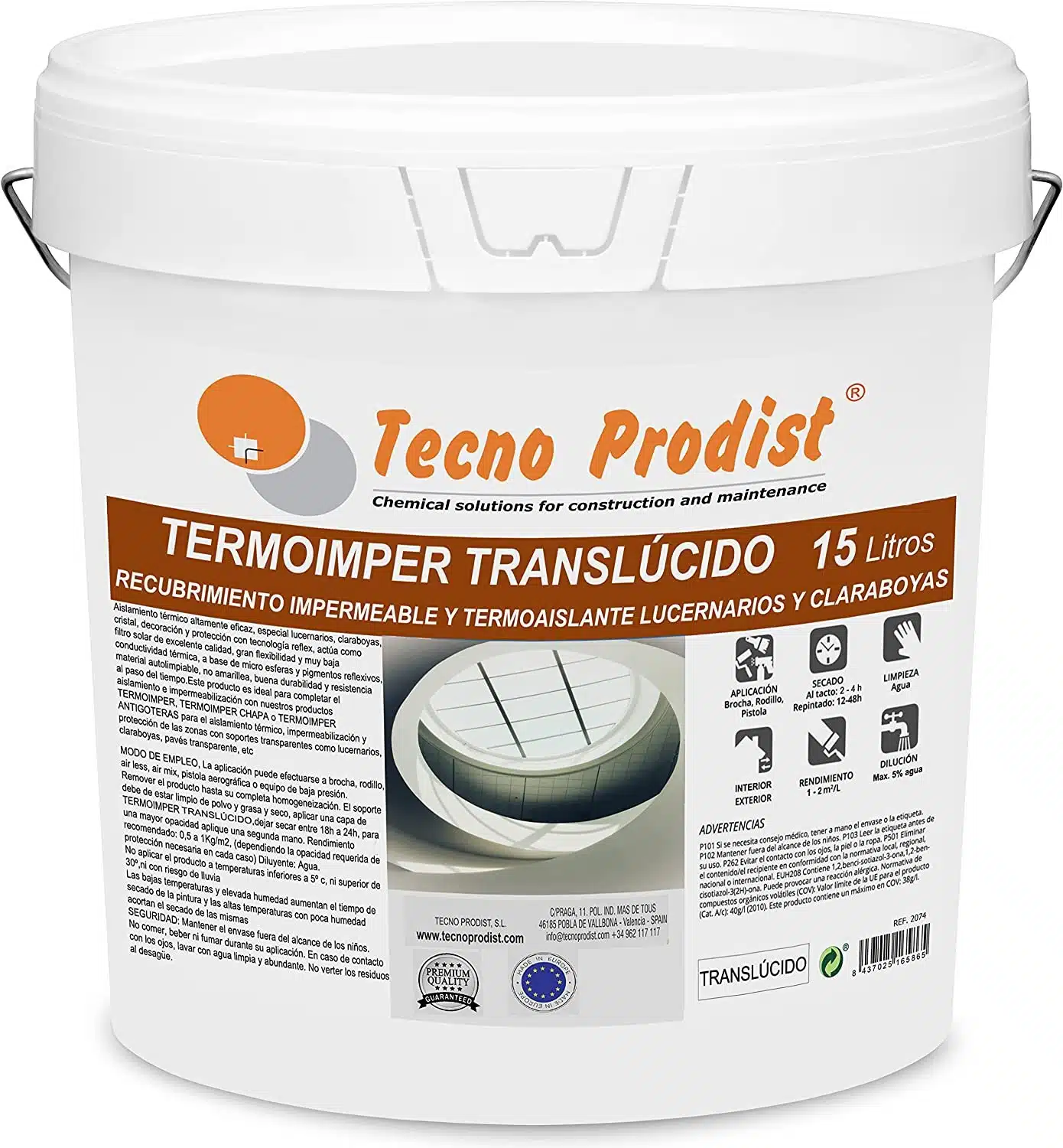 TERMOIMPER TRANSLÚCIDO de Tecno Prodist - Impermeabilizante traslúcido, elástico, aislante térmico, claraboyas, lucernarios