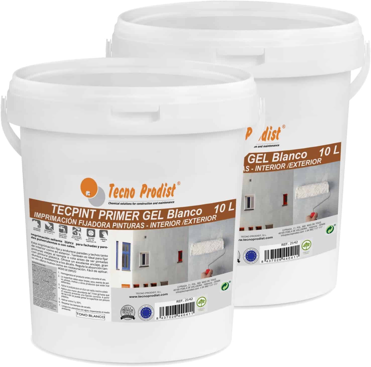 TECPINT PRIMER GEL by Tecno Prodist - Nicht spritzende, wasserbasierte Gel-Fixier- und Versiegelungsfarbe - Außen und Innen - (WEISSER TON)