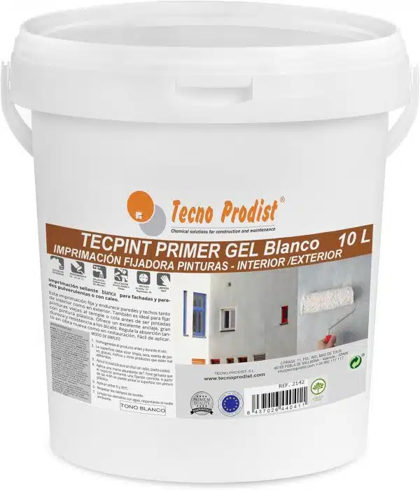 TECPINT PRIMER GEL de Tecno Prodist - Fijador al Agua en gel, no salpica, sellante Pintura - Exterior e Interior - (TONO BLANCO)