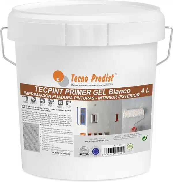 TECPINT PRIMER GEL de Tecno Prodist - Fijador al Agua en gel, no salpica, sellante Pintura - Exterior e Interior - (TONO BLANCO)