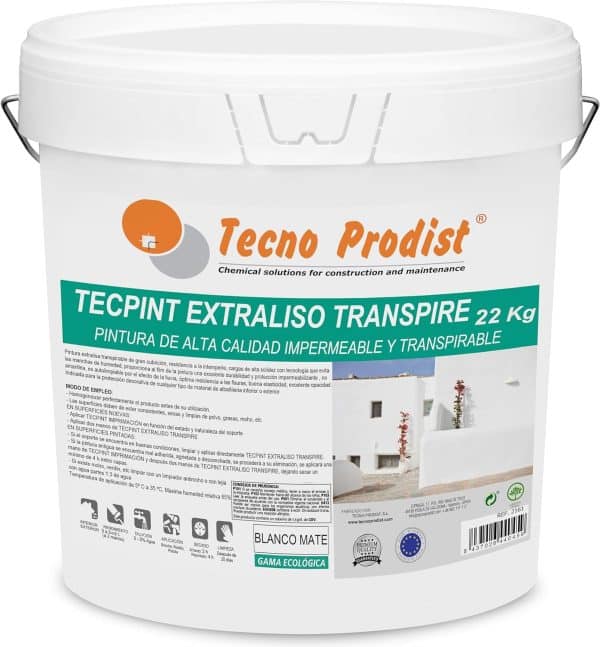 TECPINT EXTRALISO TRANSPIRE de Tecno Prodist - Pintura ecológica, transpirable, impermeable exterior e interior (Blanco)