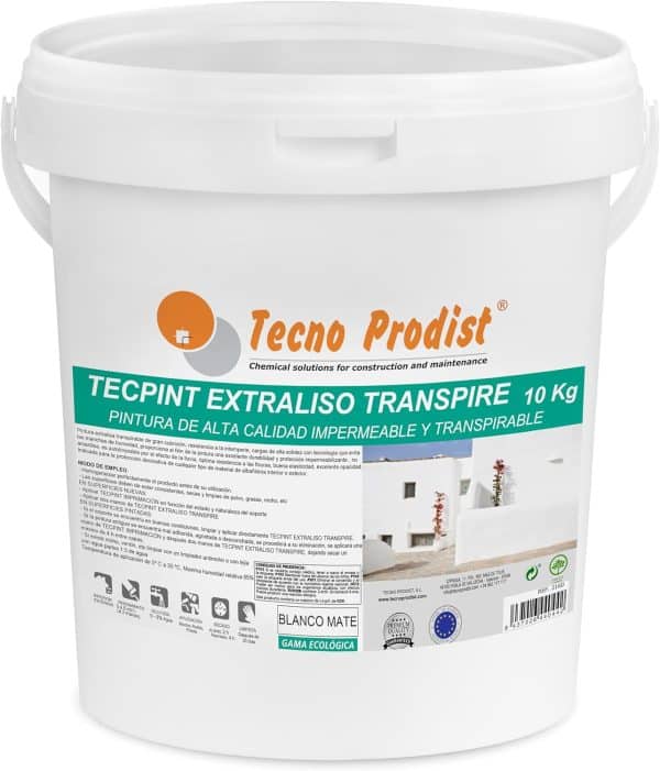 TECPINT EXTRALISO TRANSPIRE de Tecno Prodist - Pintura ecológica, transpirable, impermeable exterior e interior (Blanco)