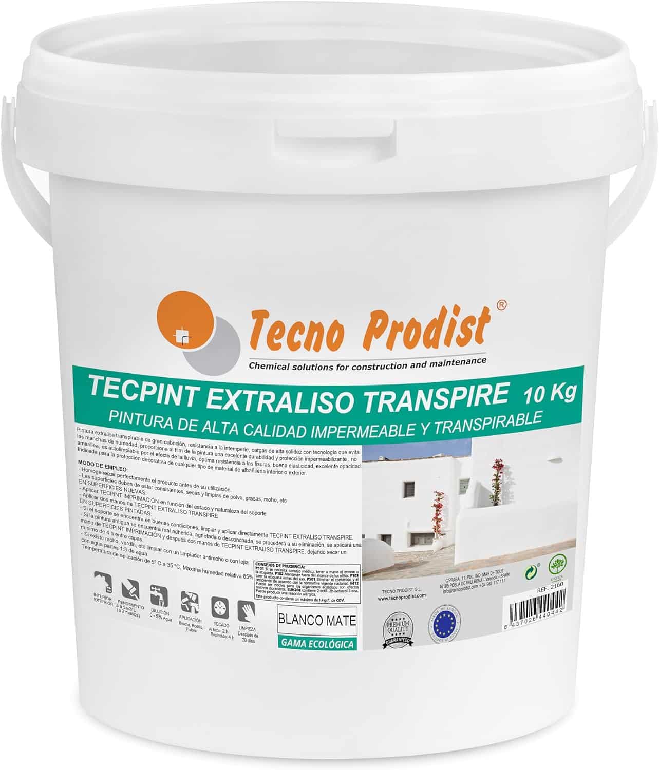TECPINT EXTRALISO TRANSPIRE de Tecno Prodist - Pintura ecológica, transpirable, impermeable exterior e interior (Blanco)