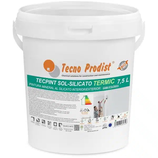 TECPINT SOL-SILICATO TERMIC - Pintura al silicato ecológica, mineral, interior - exterior, Transpirable - térmica