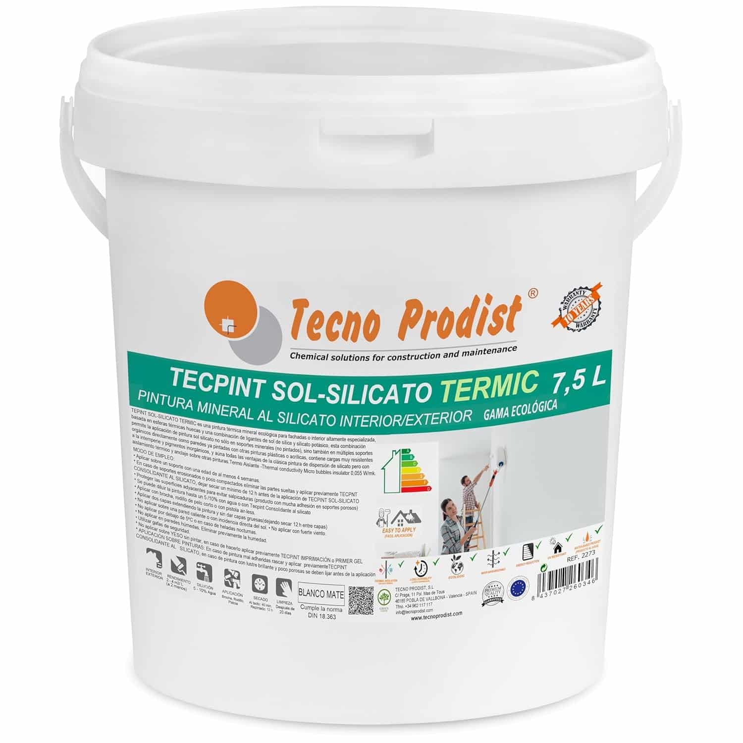 TECPINT SOL-SILICATO TERMIC - Peinture écologique au silicate, minérale, intérieur - extérieur, Respirante - Thermique