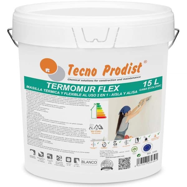 TERMOMUR FLEX de Tecno Prodist - Masilla en pasta lista al uso, alisado y aislamiento térmico, interior o exterior, cubregotelé