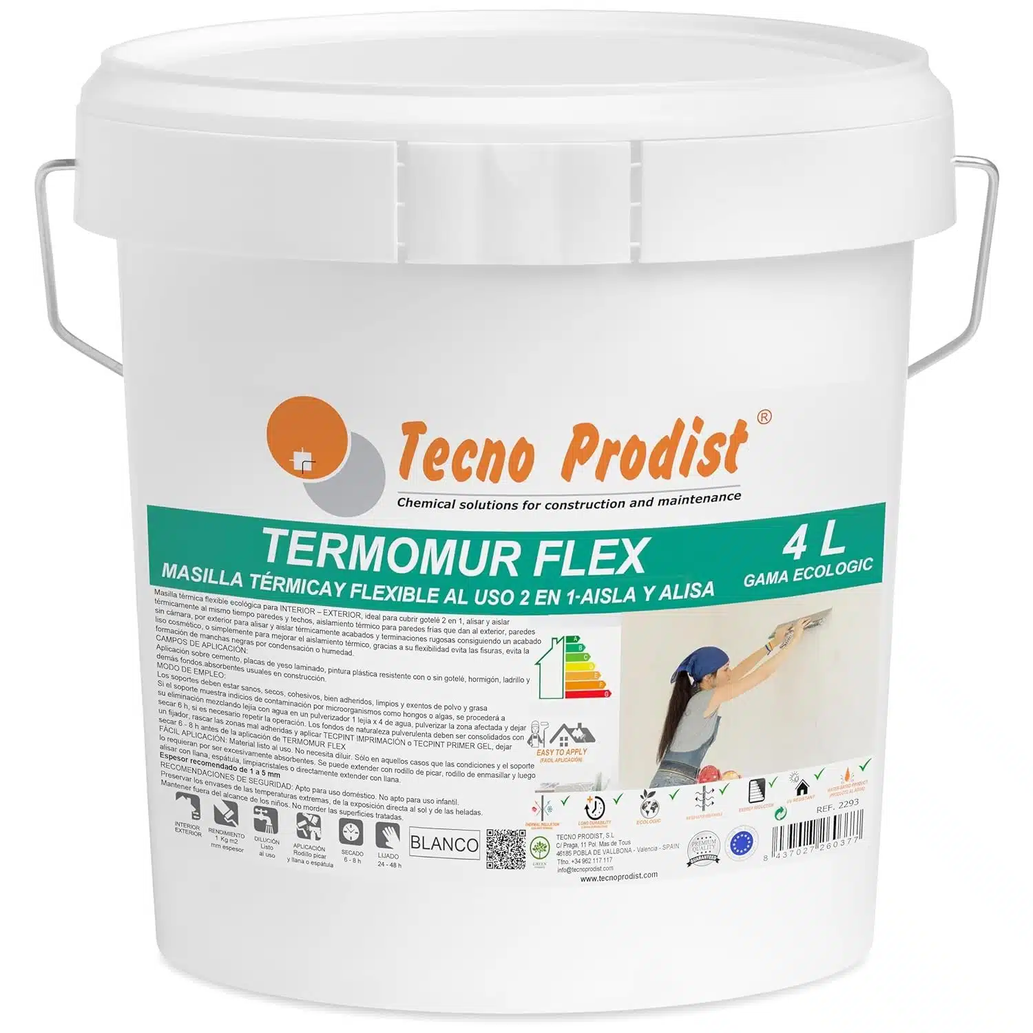 Masilla en pasta aislamiento térmico interior o exterior TERMOMUR FLEX de Tecno Prodist - Masilla en pasta lista al uso, alisado y aislamiento térmico, interior o exterior, cubregotelé